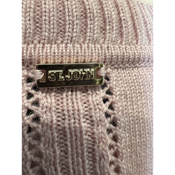 St. John Cardigan Pink Striped Knit Button Up Sz P Old Money Preppy Tiny Flaw XS - Picture 7 of 12